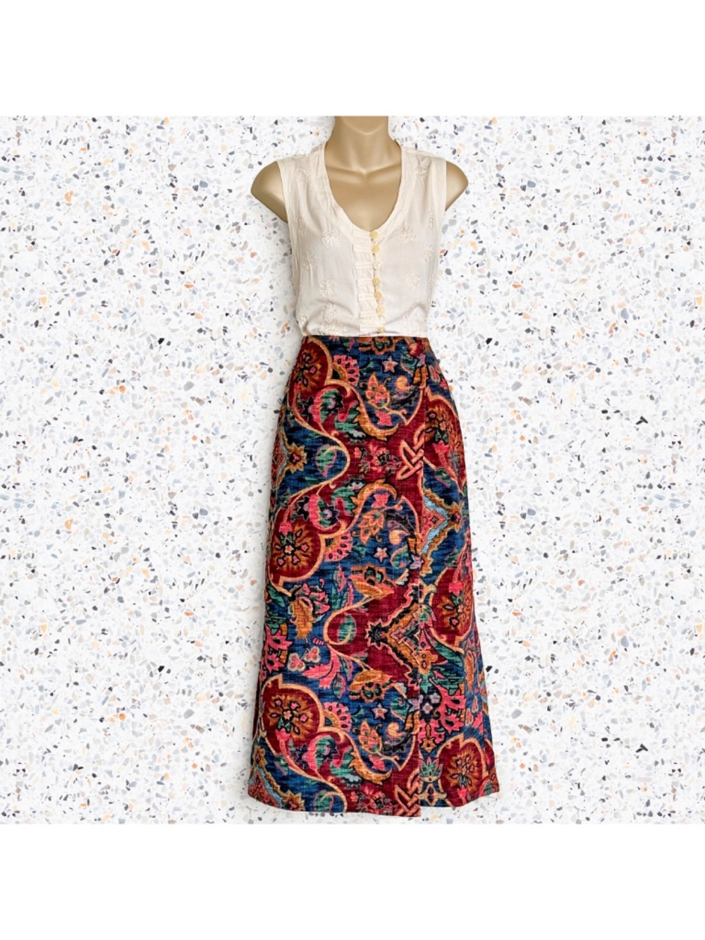 VTG 80s Tapestry Paisley Midi Wrap Skirt USA Boho Cottagecore NWT D Terrell Sz 6